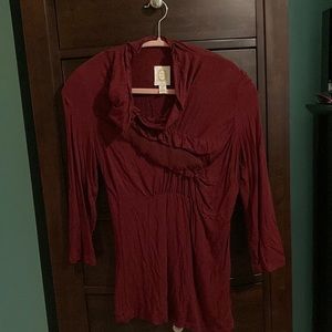 Anthropologie Rio Rao Dark Red 3/4 length sleeve top XS/S